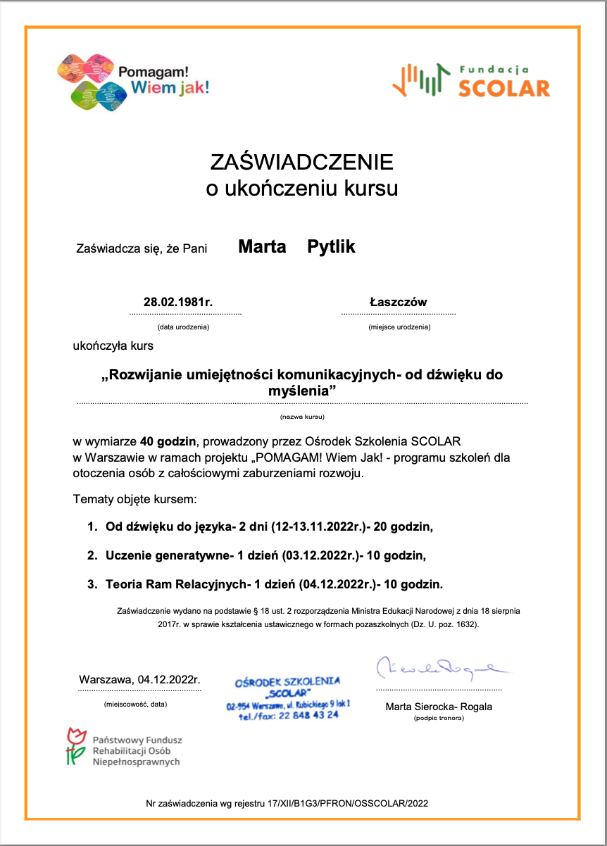 Développement des compétences de communication - du son à la pensée qui inclut Apprentissage génératif et Théorie des Cadres Relationnels - Formation animée par Marta Rogala-Sierocka (BCBA, orthophoniste) - 30h - Novembre-Décembre 2022